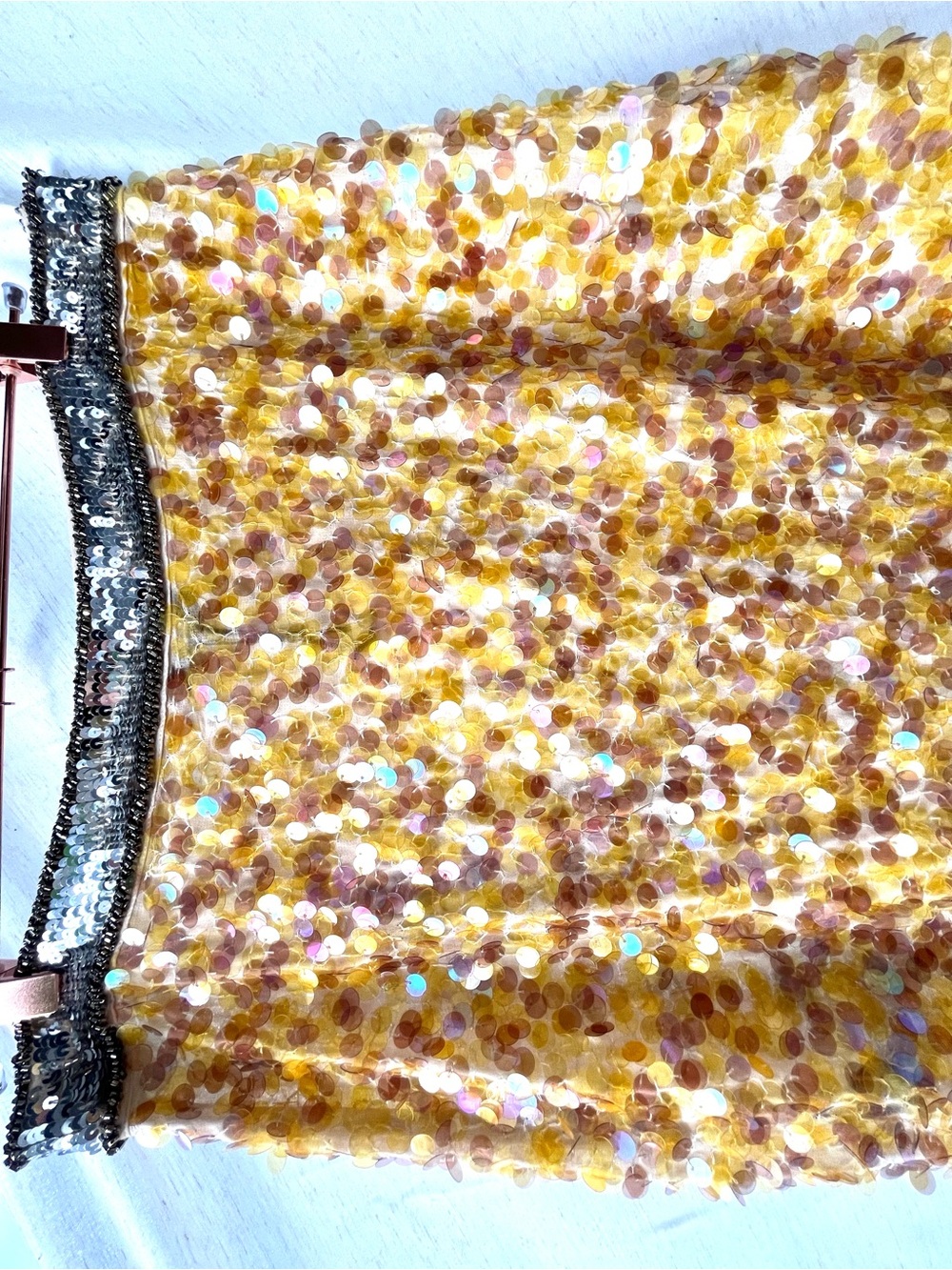 Zara Sequin Bead Embroidered Midi Skirt Yellow Silver Sirencore Fairycore Large - Picture 12 of 16